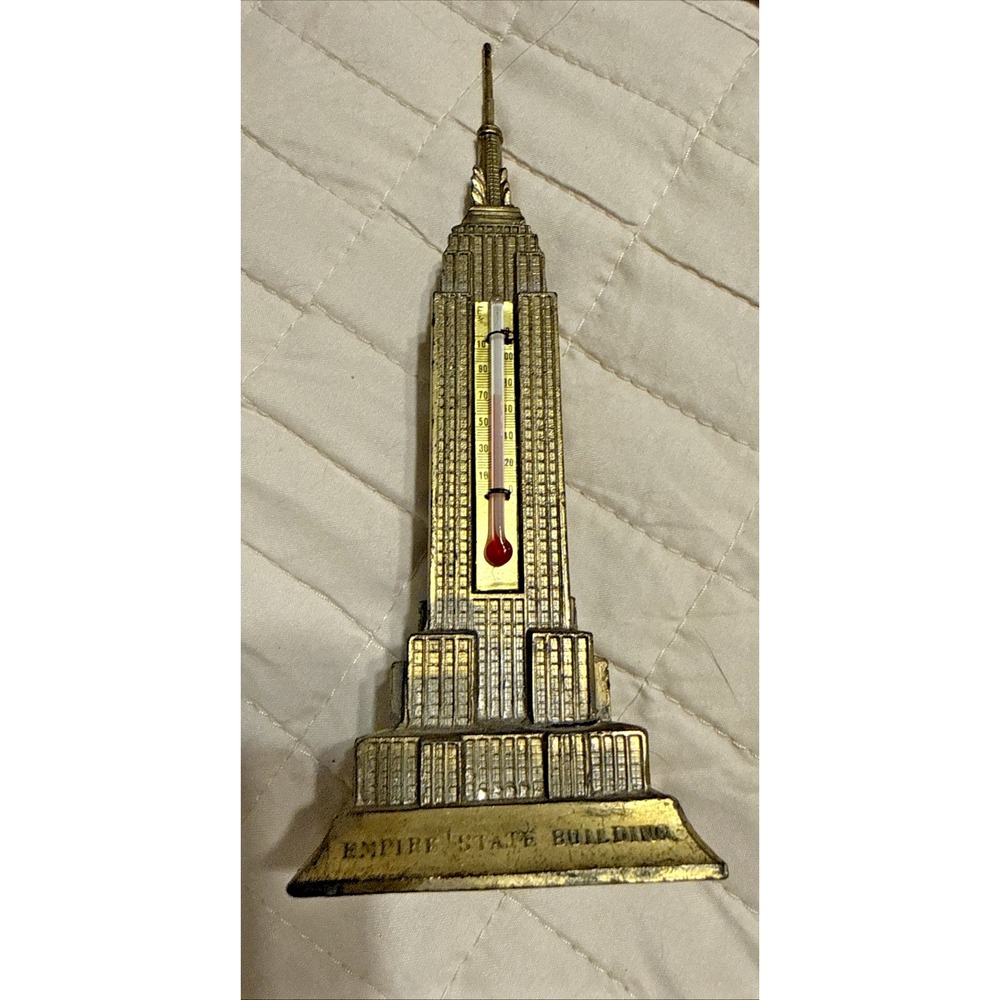 Vintage Brass Tone Souvenir Thermometer New York Empire State Building